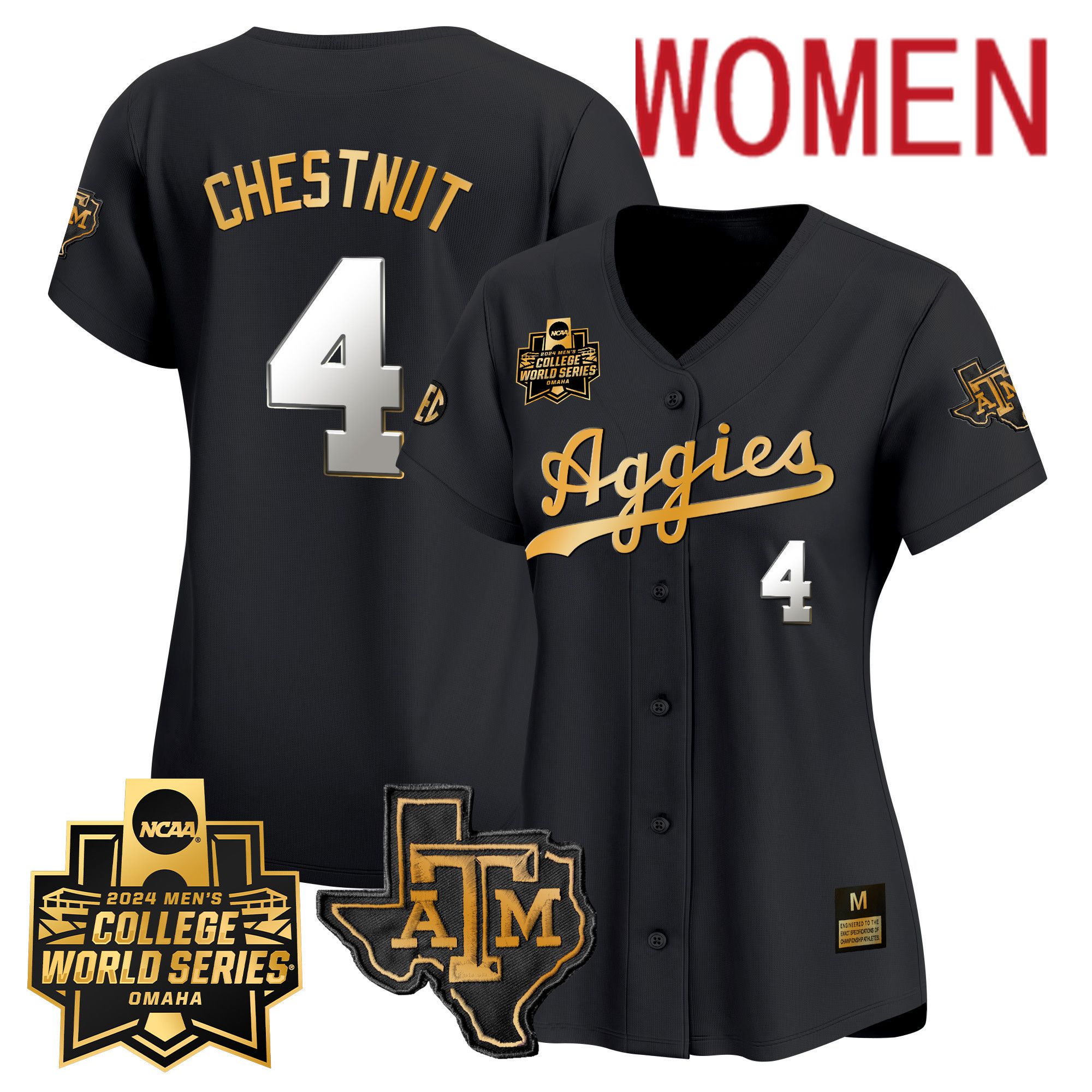 Women Texas A&M Aggies #4 Chestnut Black 2024 College World Series Vapor Premier Limited NCAA Jersey